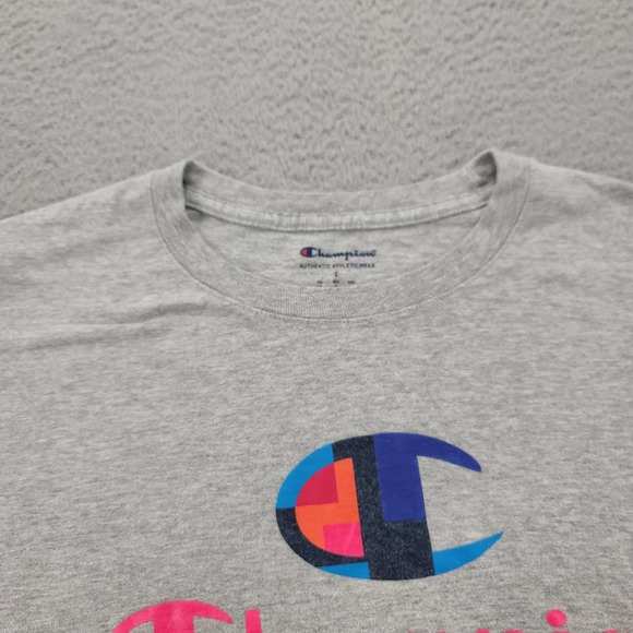 Champion Shirt Mens Large Gray Short Sleeve Athleticwear‎ Logo Print T-Shirt - Picture 3 of 13
